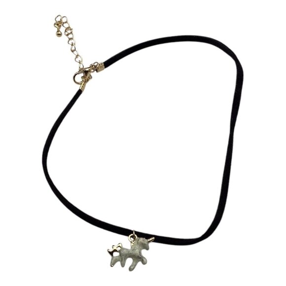 Cute Unicorn Pendant Necklace Girls With Adjustable Black Cord 18” White gold - Picture 1 of 6
